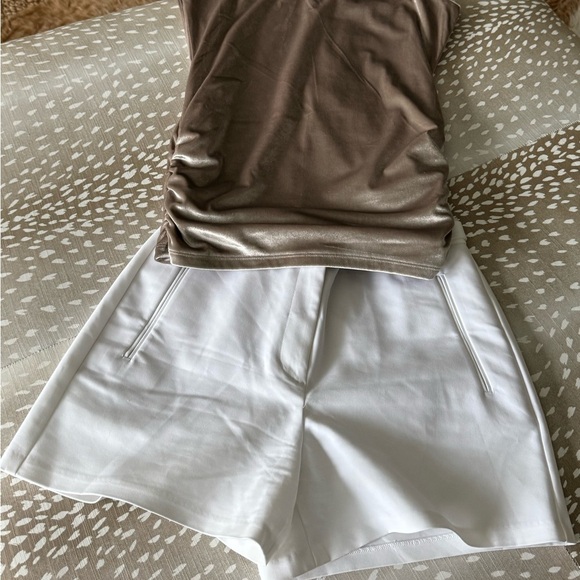 Abercrombie & Fitch Metallic Silver Top with white shorts - Picture 4 of 6